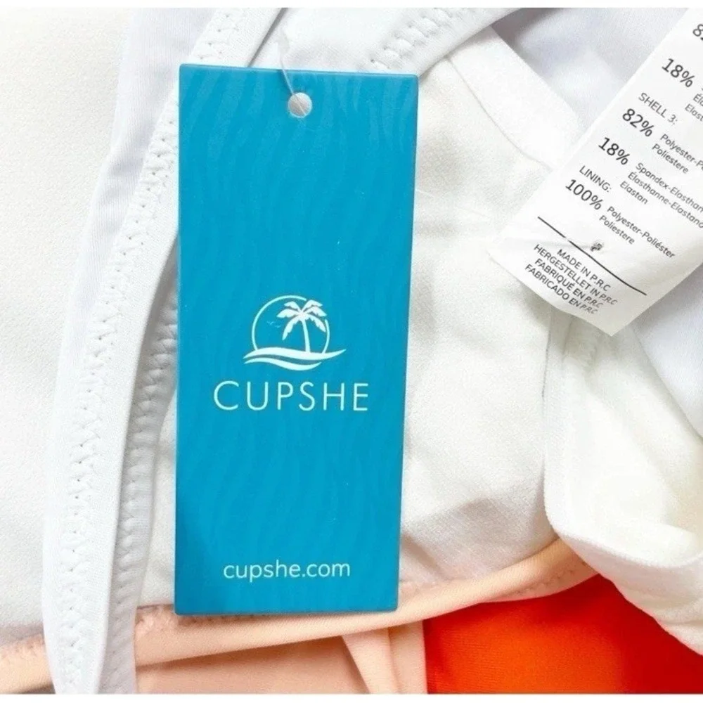 Cupshe Women's Bowknot Bathing Suit Padded One Piece Swimsuit Orange White Small
